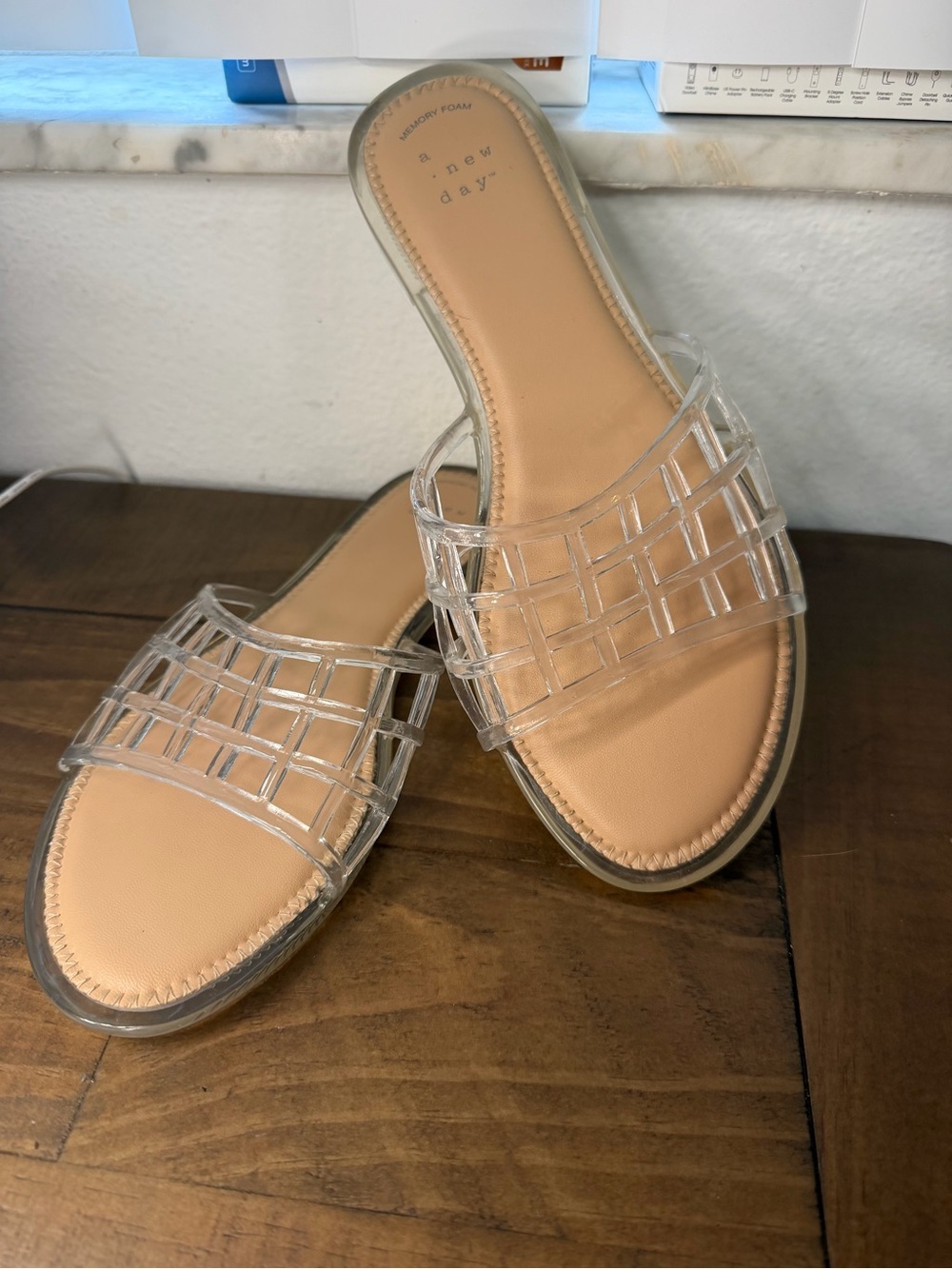 A new day clear jelly slip on sandals slides women’s sandals size 8